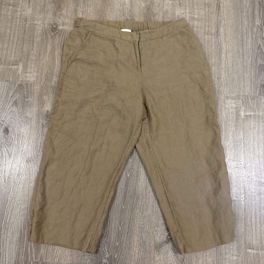 Pure Jill Linen Cropped Wide Leg Pants Oatmeal Tan 14P Petite Women's